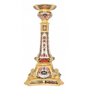 Royal Crown Derby Old Imari Solid Gold Band Candlestick