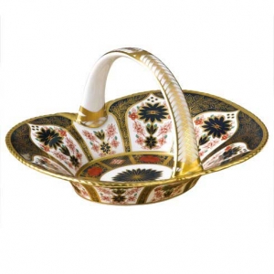 Royal Crown Derby Old Imari Solid Gold Band Heather Basket