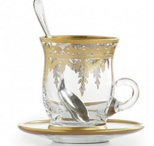 Arte Italica Vetro Gold Cup & Saucer with Spoon