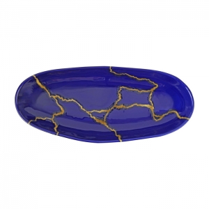 Vietri Storia Blue and Gold Oval Platter - 17.25"