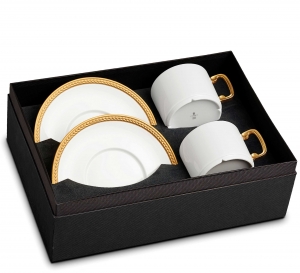 L'Objet Soiree Tresse Gold Tea Cup + Saucer (Gift Box of 2)