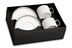 L'Objet Soie TresseePlatinum Tea Cup + Saucer (Gift Box of 2)