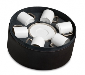 L'Objet Soie Tressee Platinum Espresso Cup + Saucer(Gift Box of 6)