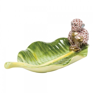 Herend Monkey on Banana Leaf - Rust