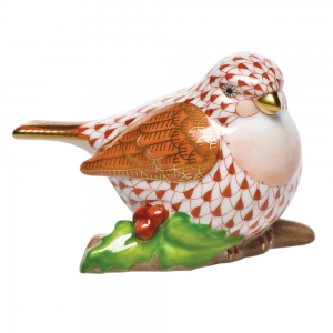 Herend Little Bird on Holly - Rust