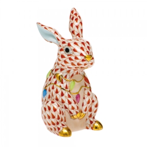 Herend Bunny with Christmas Lights - Rust
