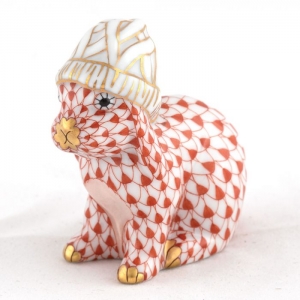 Herend Bunny with Winter Hat - Rust