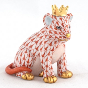 Herend Lion Cub With Crown - Rust