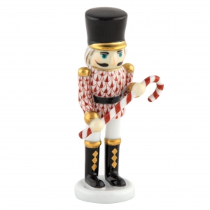 Herend Small Nutcracker W/Candy Cane Rust