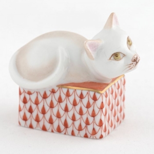 Herend Cat In Box - Rust