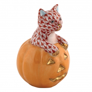 Herend Jack O Lantern Kitty - Rust
