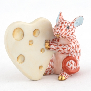 Herend Mouse with Heart Cheese - Rust