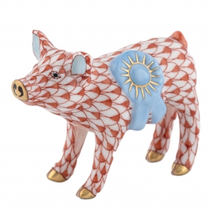 Herend Blue Ribbon Pig - Rust