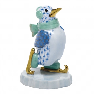 Herend Ice Skating Penguin Ice Skating Penguin - Blue