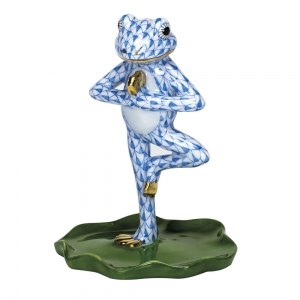 Herend Yoga Frog in Tree Pose Blue