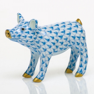 Herend Smiling Pig - Blue