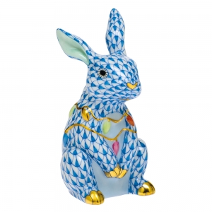 Herend Bunny with Christmas Lights - Blue