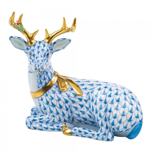 Herend Lying Christmas Deer - Blue