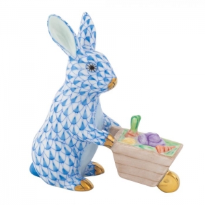 Herend Wheelbarrow Bunny - Blue