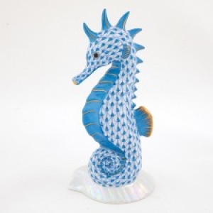 Herend Seahorse on Scallop Shell Blue
