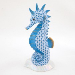 Herend Seahorse on Scallop Shell Blue