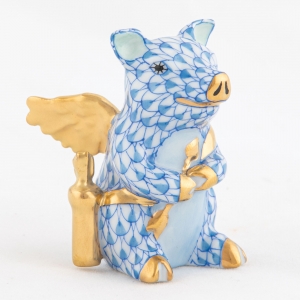 Herend Cupid Piggy - Blue