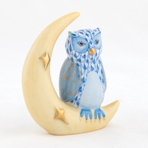 Herend Owl w/ Crescent Moon - Blue