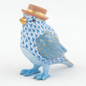 Herend Bird w/ Hat - Blue