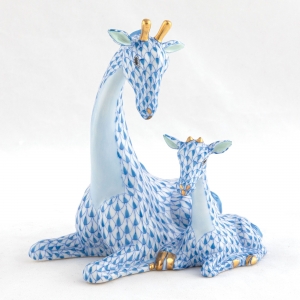 Herend Mother & Baby Giraffe - Blue