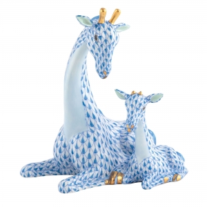 Herend Mother & Baby Giraffe - Blue
