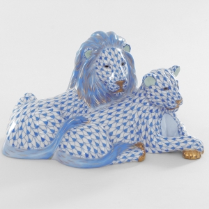 Herend Lion & Lioness - Blue
