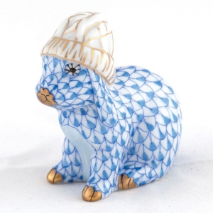 Herend Bunny with Winter Hat - Blue