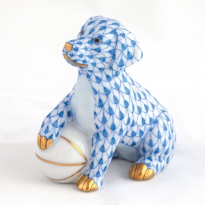 Herend Dog with Ball  - Blue