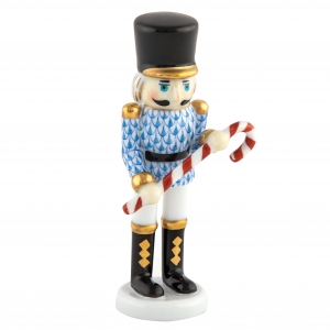 Herend Small Nutcracker W/Candy Cane Blue