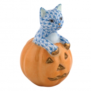 Herend Jack O Lantern Kitty - Blue