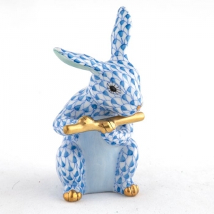 Herend Flute Bunny - Blue
