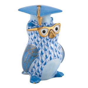 Herend Graduation Owl - Blue