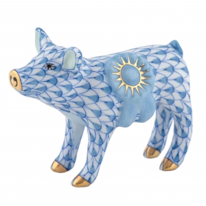 Herend Blue Ribbon Pig - Blue