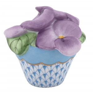 Herend Pansies In Flowerpot - Blue