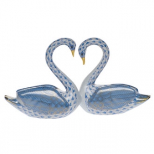 Herend Kissing Swans Blue