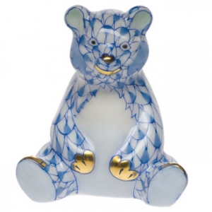 Herend Miniature Baby Bear Sitting Blue