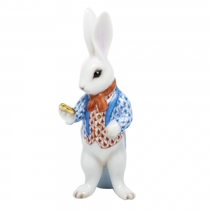 Herend White Rabbit Blue & Rust