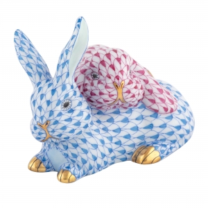 Herend Snuggle Bunnies Blue + Pink