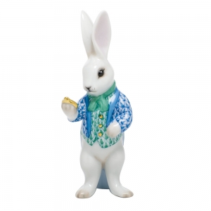 Herend White Rabbit Blue & Green