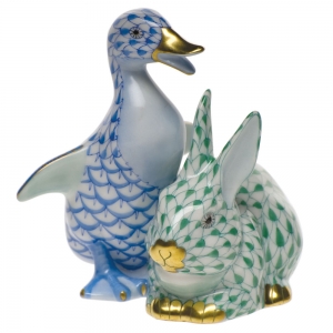 Herend Duckling & Bunny Blue + Green