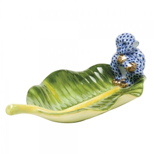 Herend Monkey on Banana Leaf - Sapphire