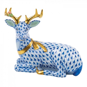 Herend Lying Christmas Deer - Sapphire