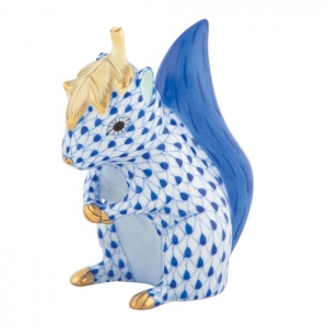 Herend Squirrel w/ Leaf - Sapphire