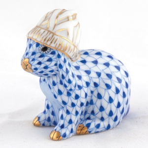 Herend Bunny with Winter Hat - Sapphire