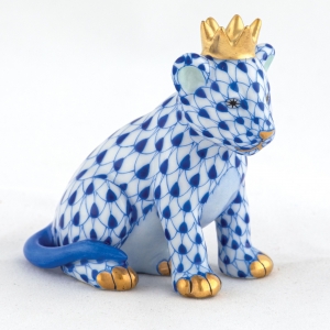 Herend Lion Cub With Crown - Sapphire